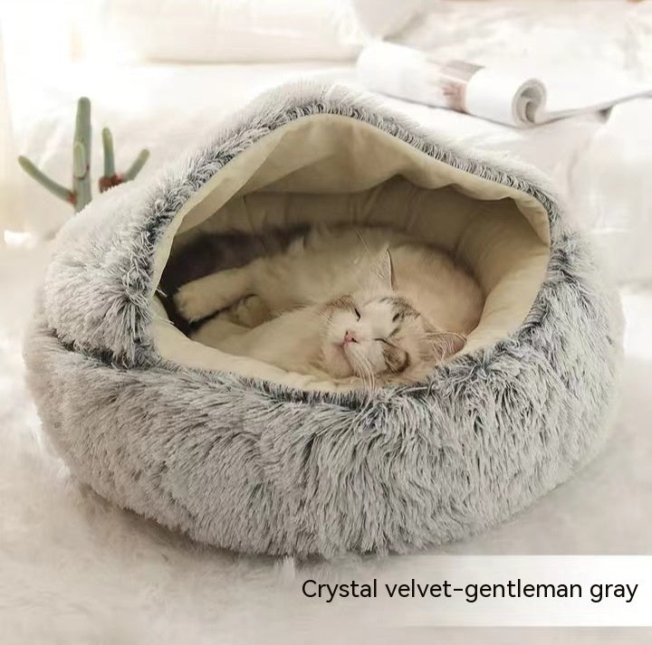 2-in-1 Round Plush Calming Pet Bed