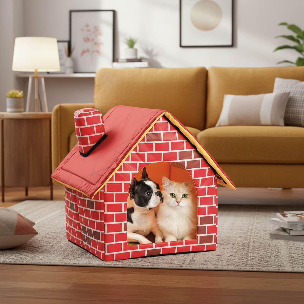 Your Cat's Cozy Cottage Chimney Villa Plush Cat House