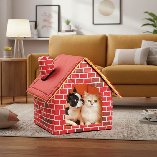 Your Cat's Cozy Cottage Chimney Villa Plush Cat House