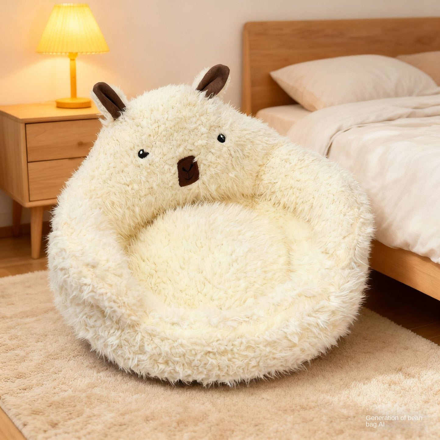 Semi-Enclosed Alpaca Plush Pet Bed