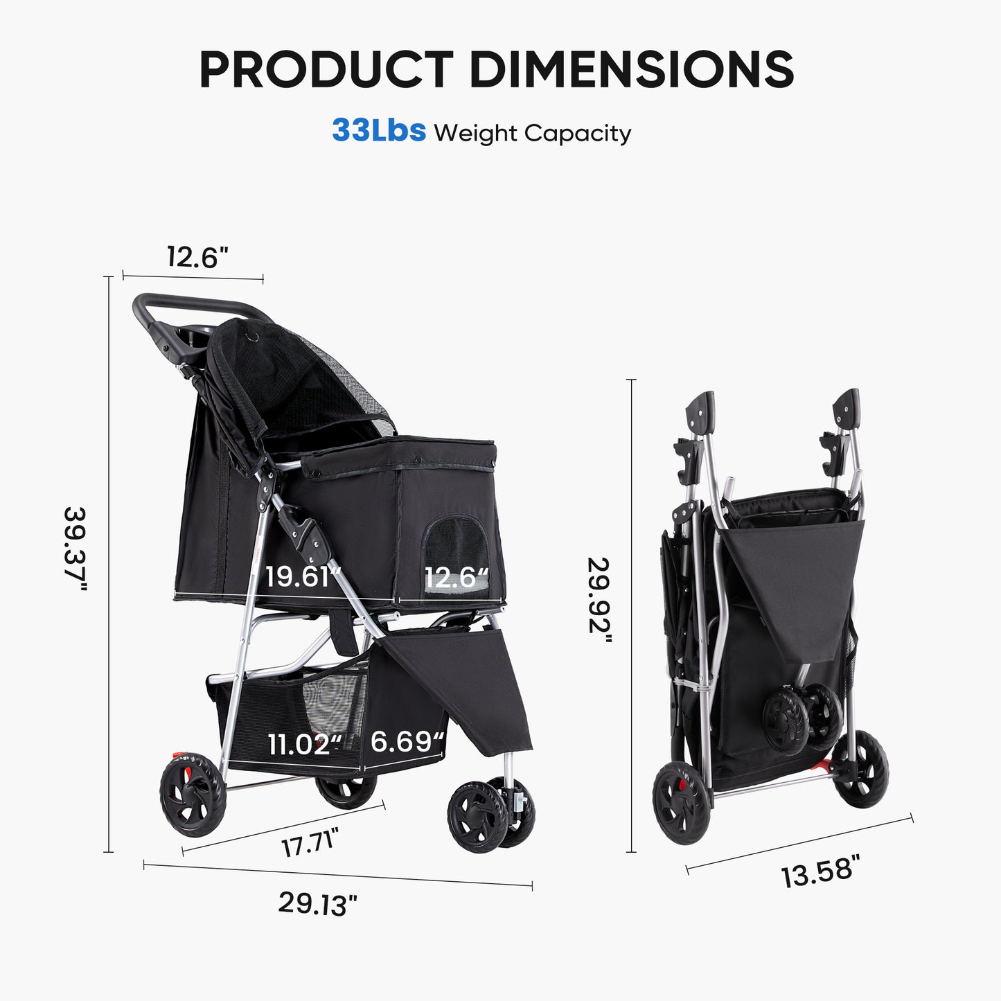 Spacious Foldable Pet Stroller Cart