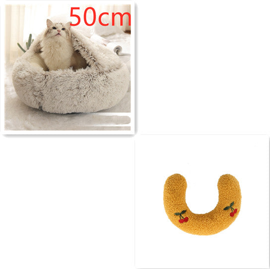 2-in-1 Round Plush Calming Pet Bed