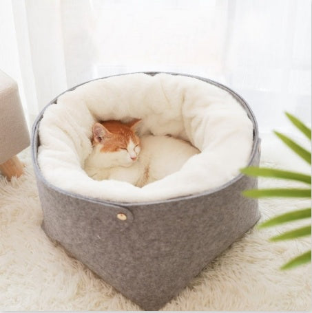Plush cat and small dog enclosed nest bed in S and M sizes