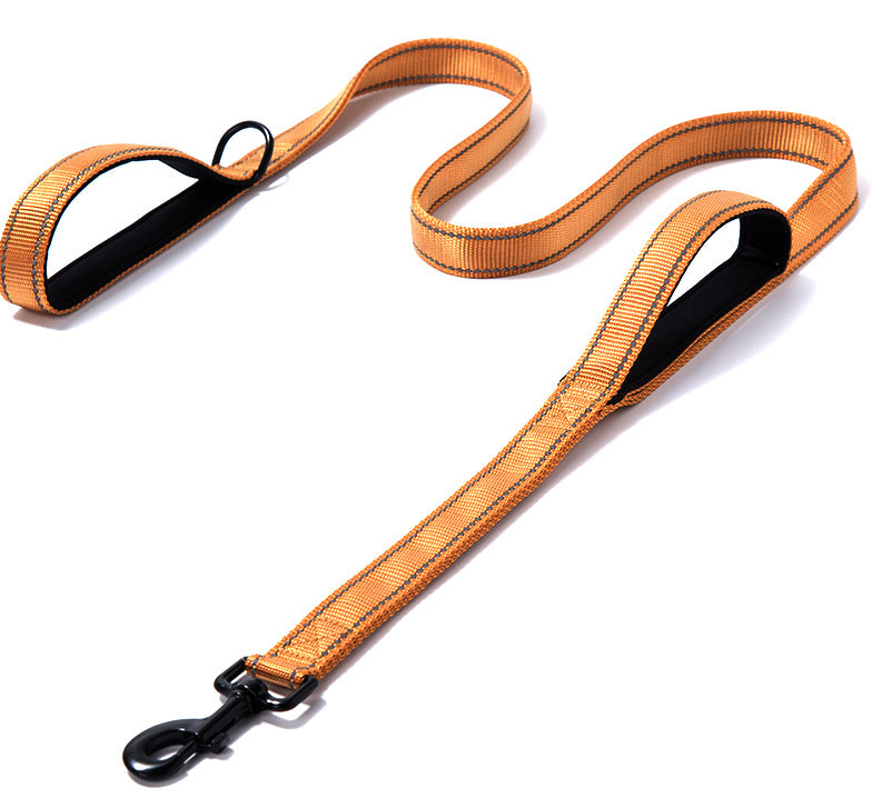 Close-up of double handle reflective leash padded foam grip