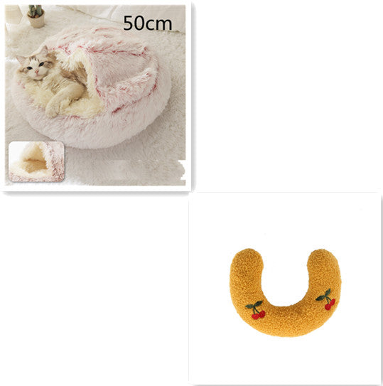2-in-1 Round Plush Calming Pet Bed