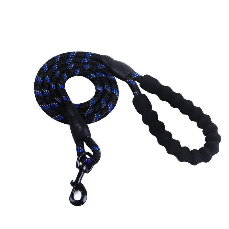 Reflective nylon dog leash showing high visibility strips