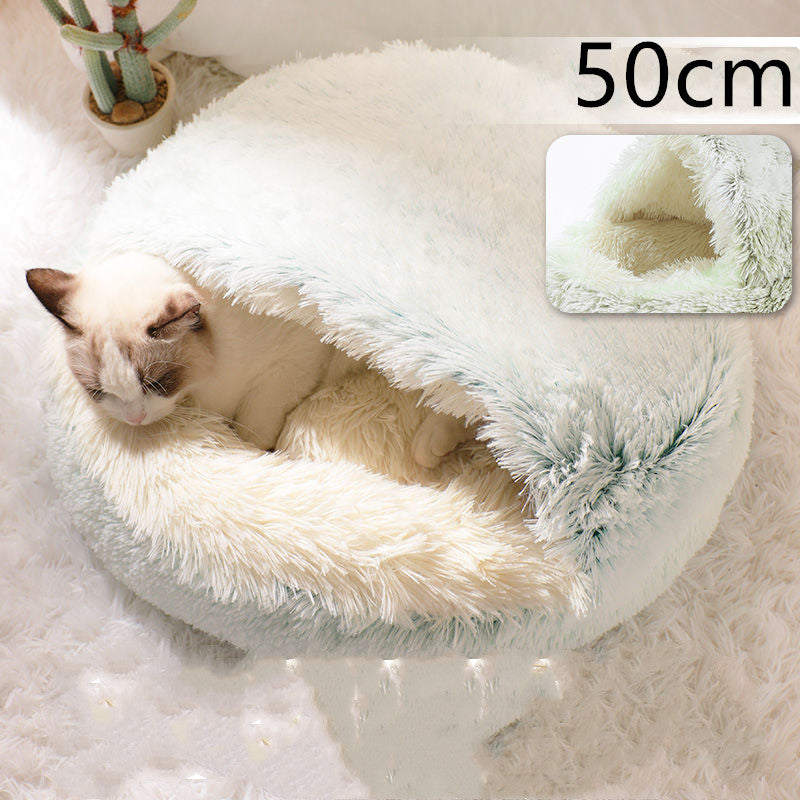 2-in-1 Round Plush Calming Pet Bed