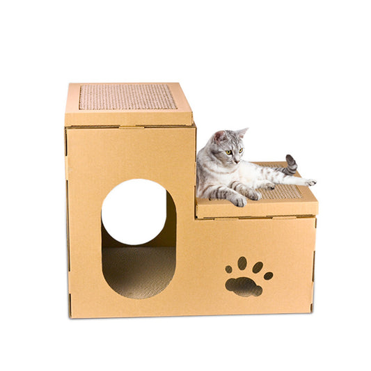 Scratch, Climb, Play, Repeat Cat House with Double Ladder and Catnip Toy