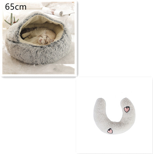 2-in-1 Round Plush Calming Pet Bed