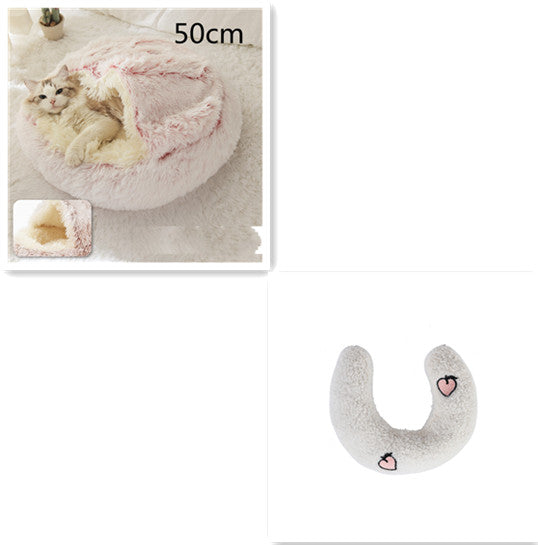 2-in-1 Round Plush Calming Pet Bed