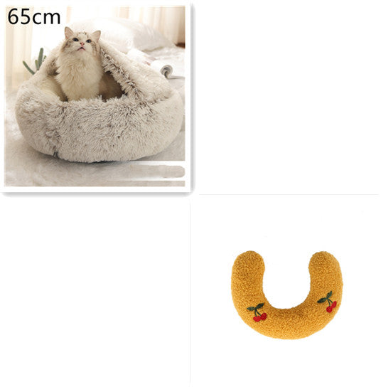 2-in-1 Round Plush Calming Pet Bed