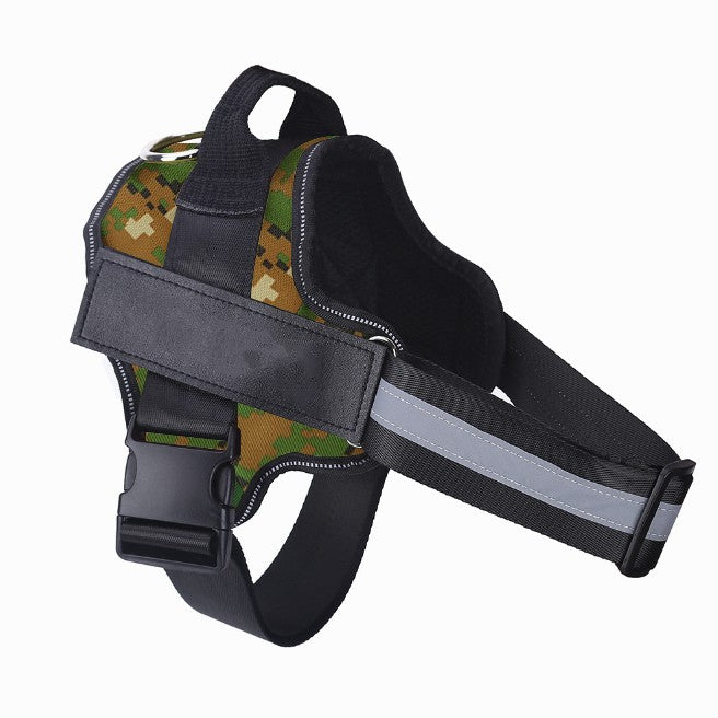 No-pull dog harness showing adjustable straps and reflective strips