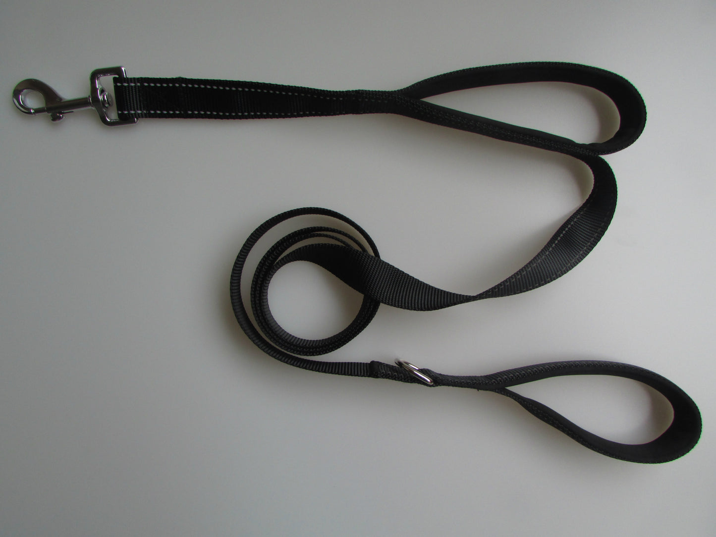 Dog leash with two handles for close control on walks