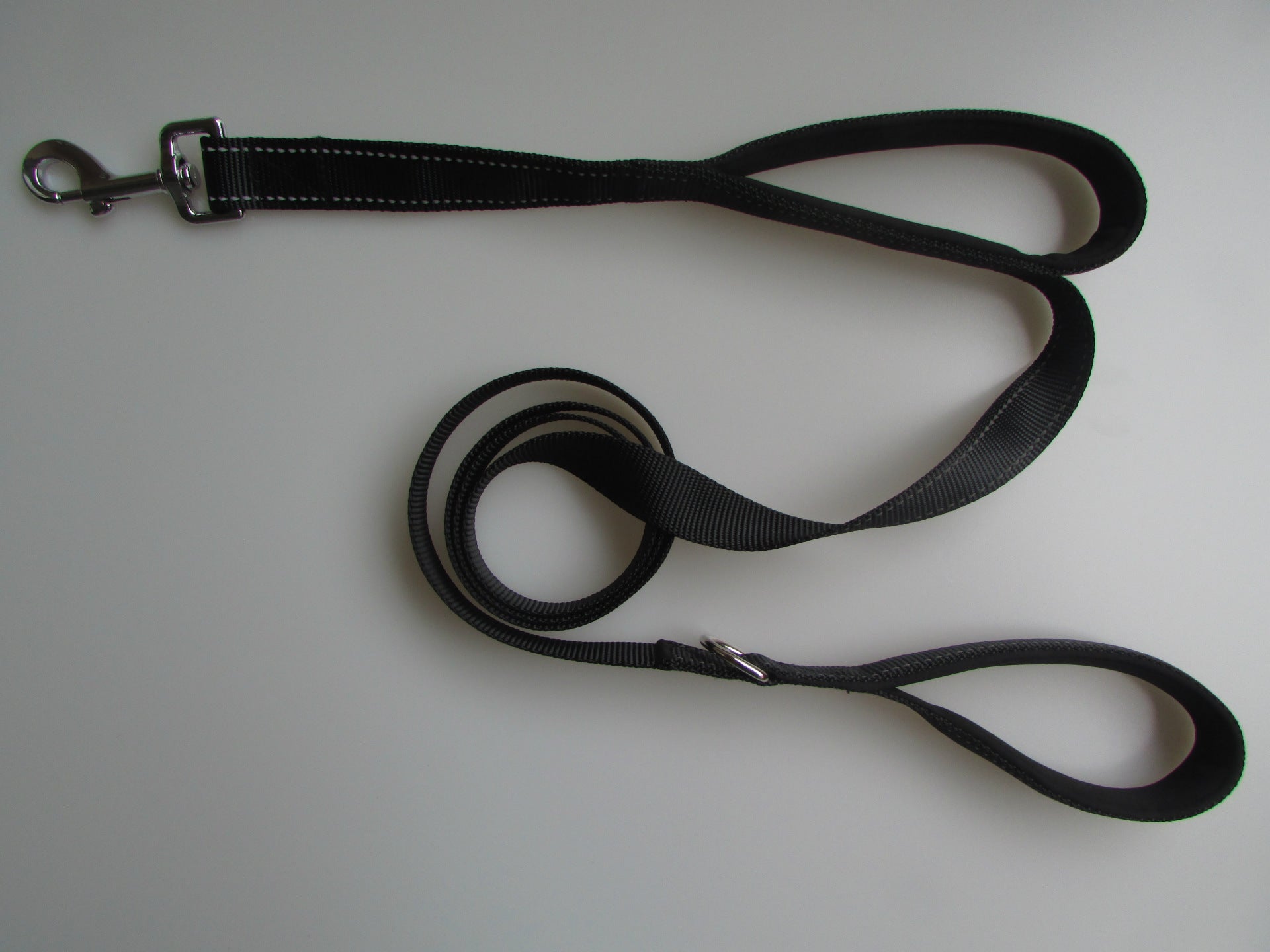 Dog leash with two handles for close control on walks