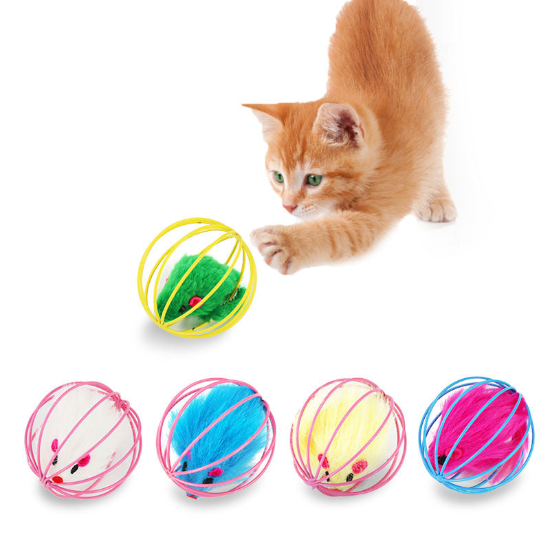 Plush Cage Mouse Rattle Ball Cat Toy Dual Sensory Indoor Enrichment