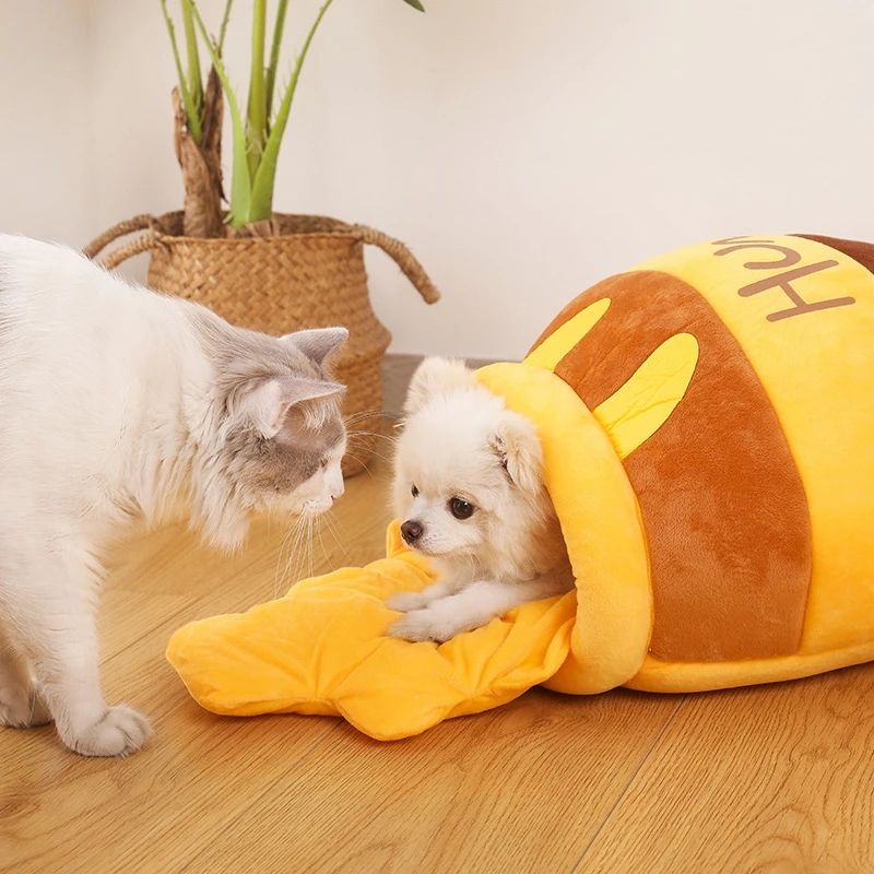 Honey Jar Plush Cat Cave Bed