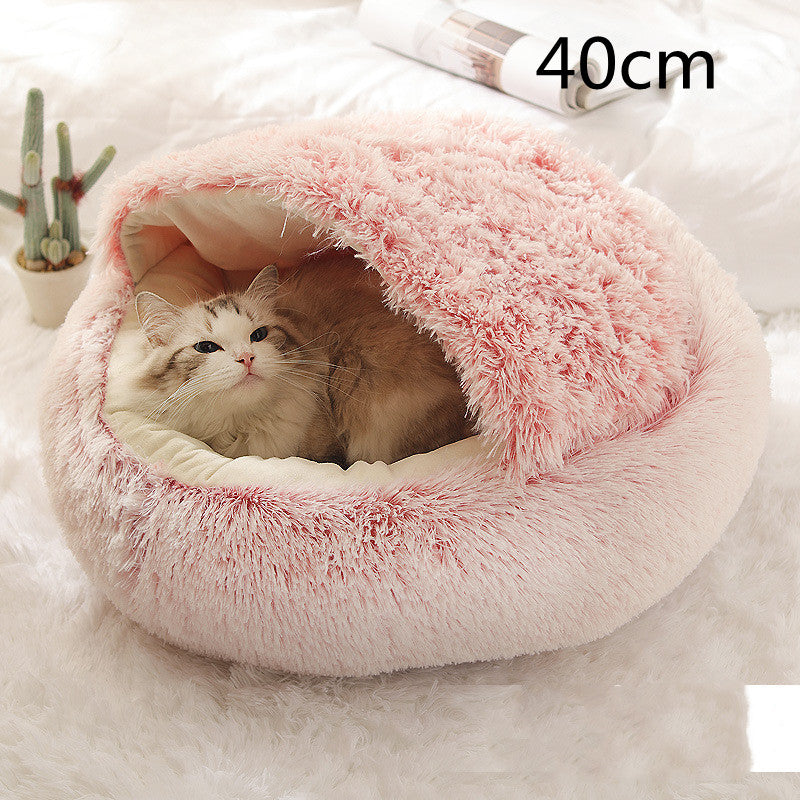 2-in-1 Round Plush Calming Pet Bed