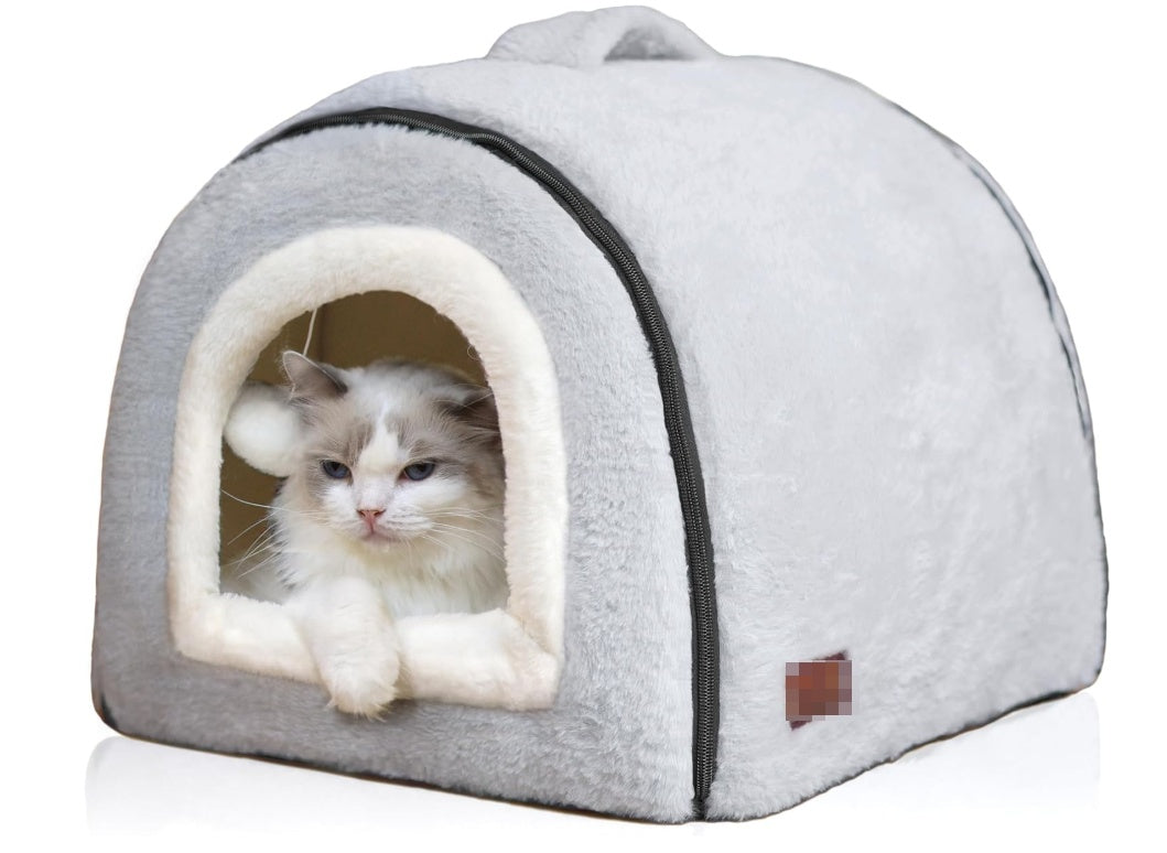 Grey foldable cat cave bed