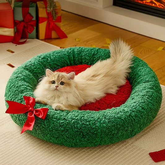 Christmas Wreath Donut Pet Bed