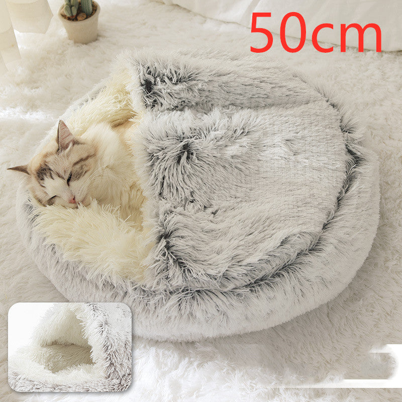 2-in-1 Round Plush Calming Pet Bed