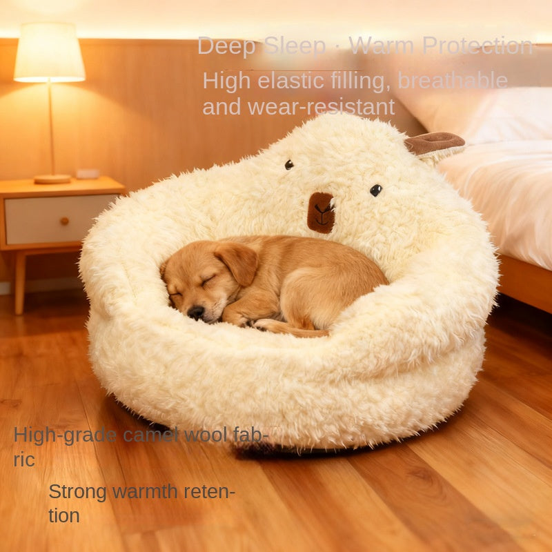 Semi-Enclosed Alpaca Plush Pet Bed