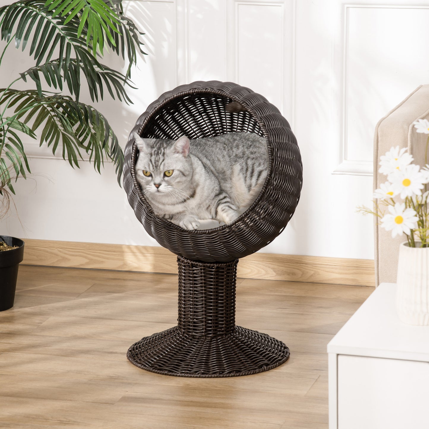 Woven egg pod cat bed with cushion