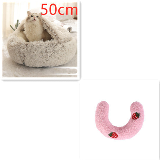 2-in-1 Round Plush Calming Pet Bed
