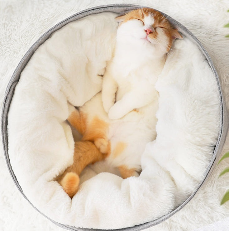 Pet hideaway enclosed nest bed showing soft plush exterior
