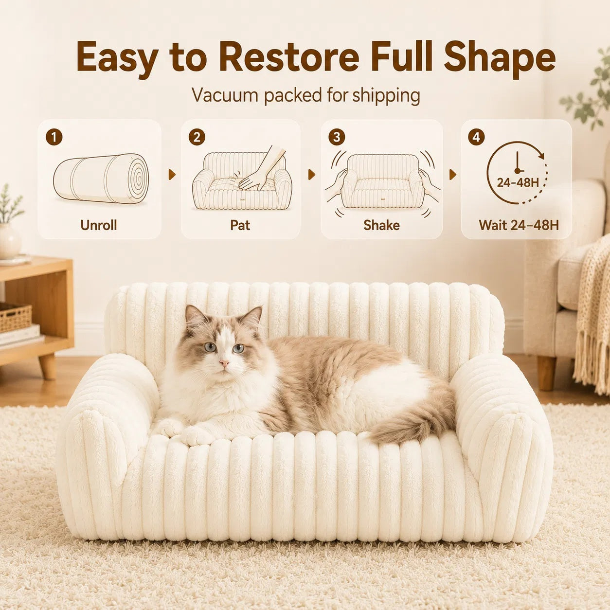 Fluffy cat couch anti-slip base