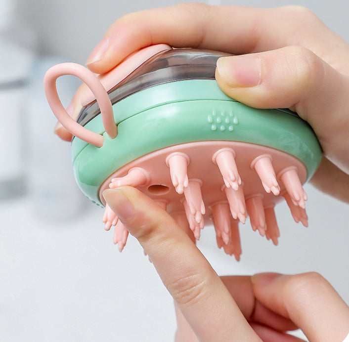 Silicone bath brush dispensing shampoo through bristles for dogs