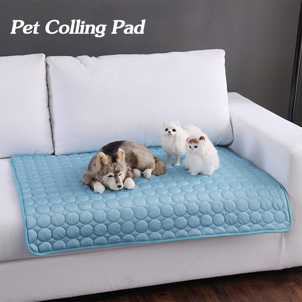 Cat resting on ice silk instant-cooling mat during hot weather
