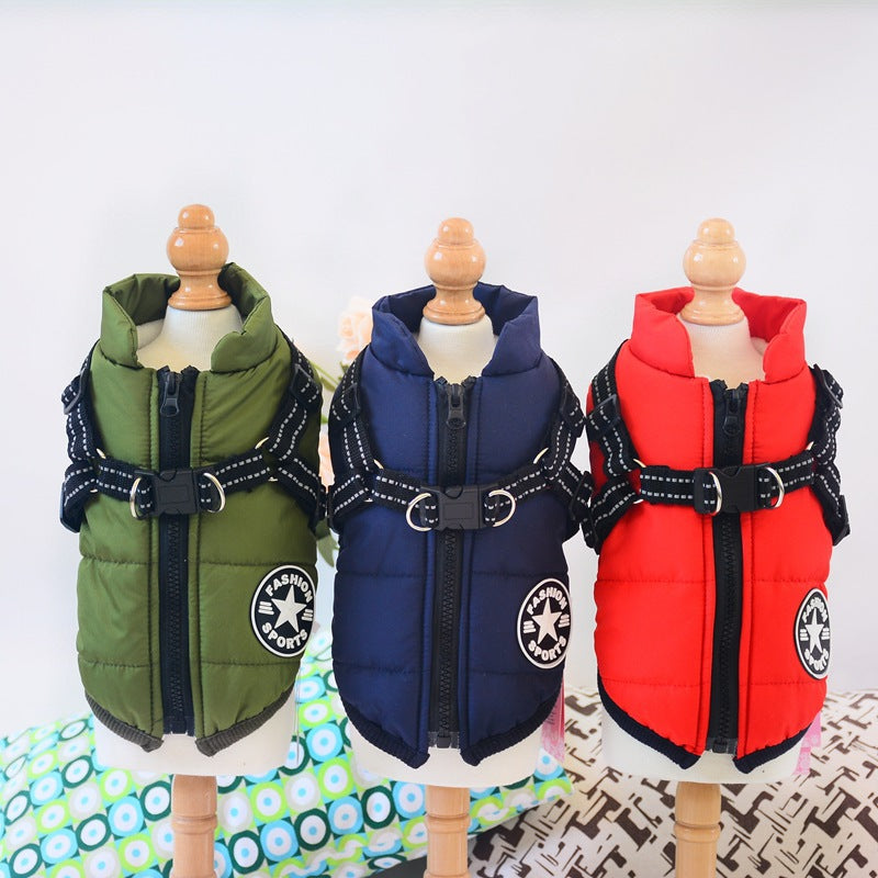 2-in-1 waterproof winter dog coat with built-in harness ring