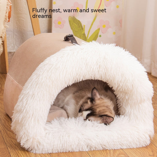 Ultra-soft long fur portable warm splice pet nest bed for dogs and cats
