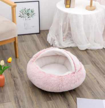 2-in-1 Round Plush Calming Pet Bed
