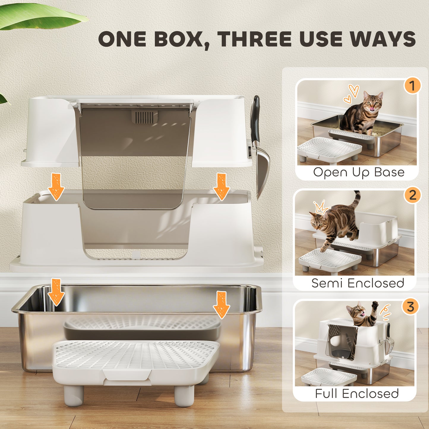 Cat using stainless steel litter box