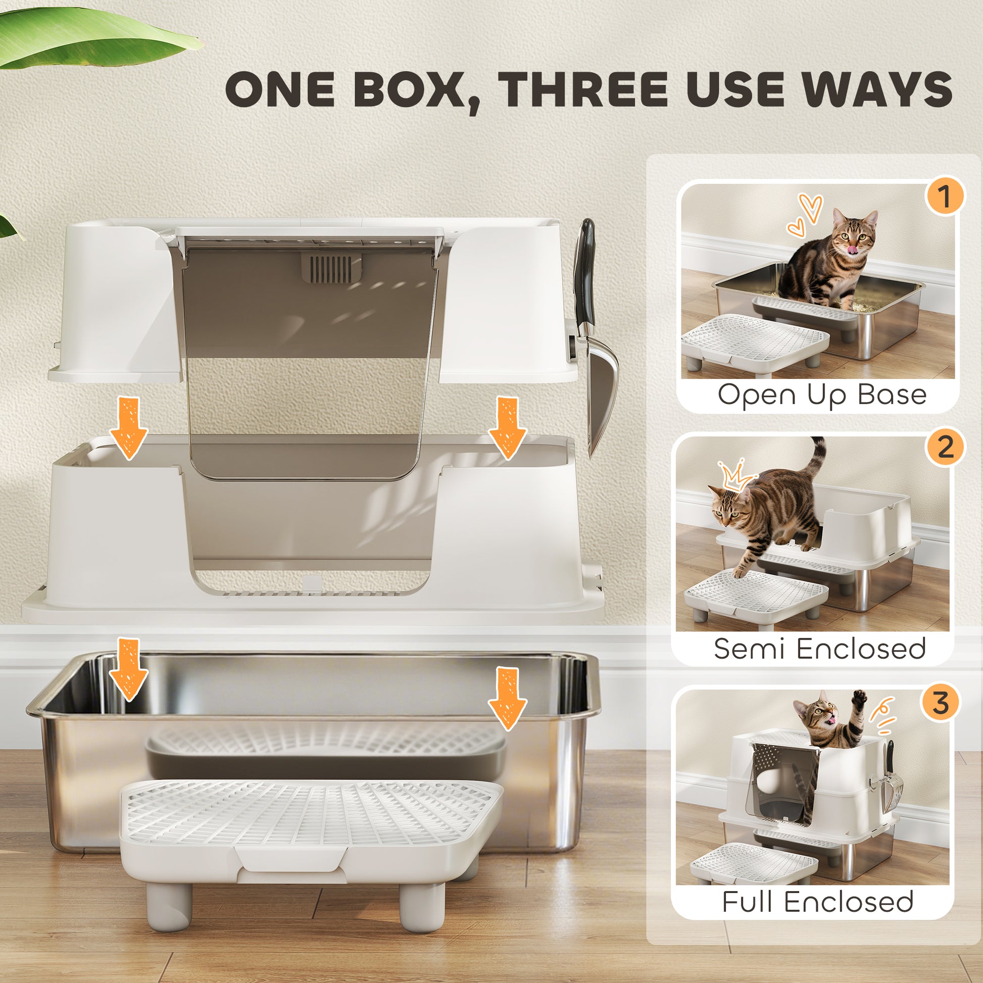 Cat using stainless steel litter box