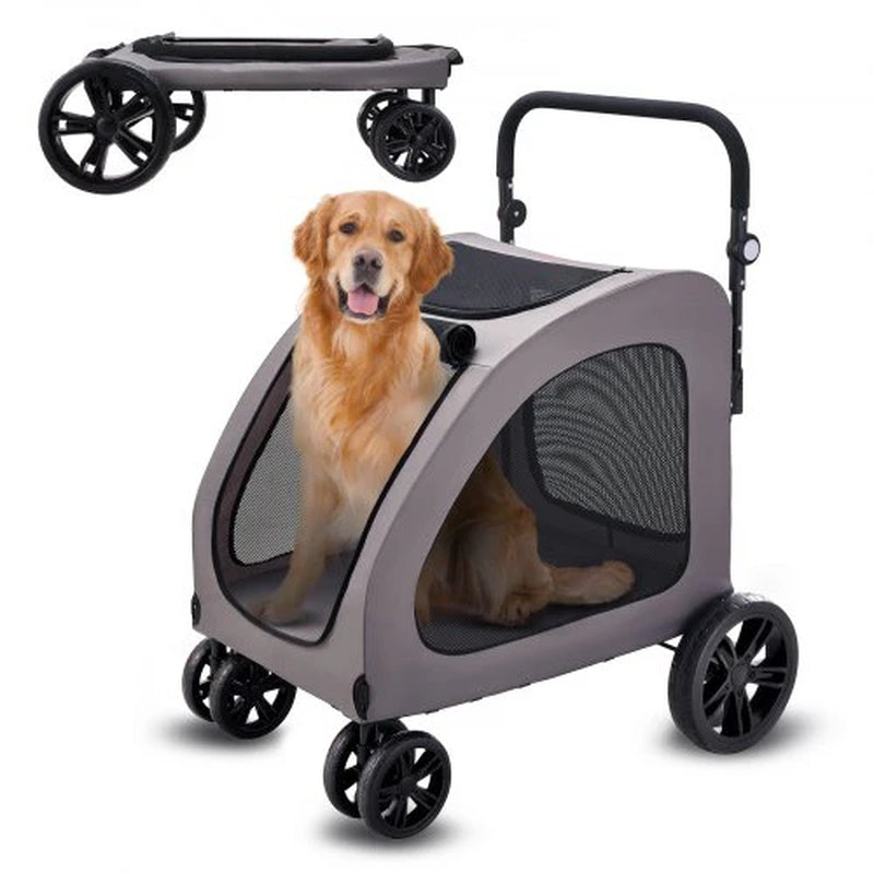 Pet Stroller, 4 Wheels Dog Stroller with Brakes, 160Lbs Weight Capacity, Portable Puppy Stroller Carrier with Breathable Mesh Windows & Height-Adjustable Height, Animal Stroller for Cats & Dogs