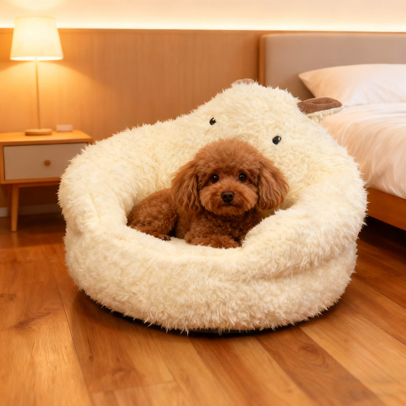 Semi-Enclosed Alpaca Plush Dog and Cat Bed