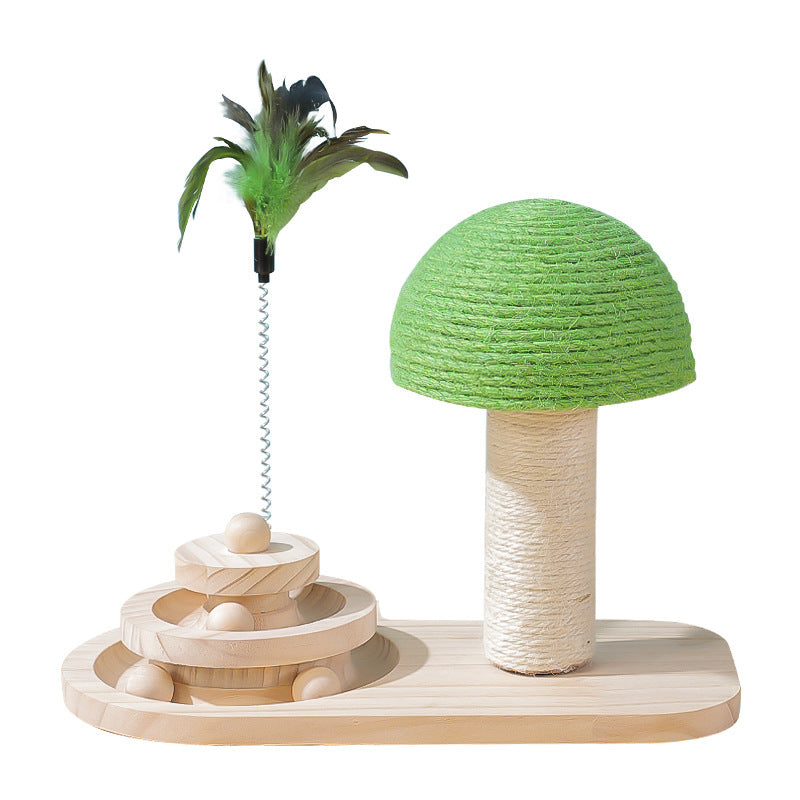 Tall sisal cat scratching post with interactive hanging balls