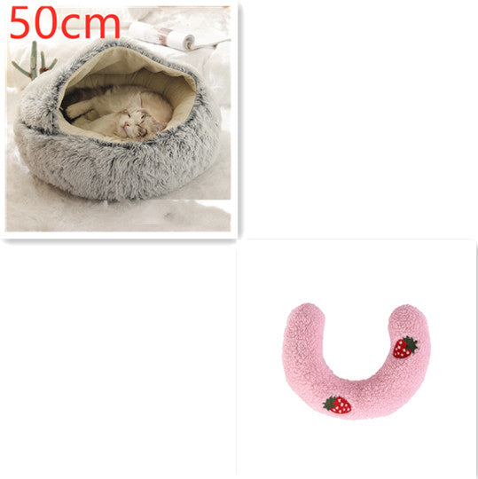 2-in-1 Round Plush Calming Pet Bed