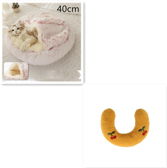 2-in-1 Round Plush Calming Pet Bed