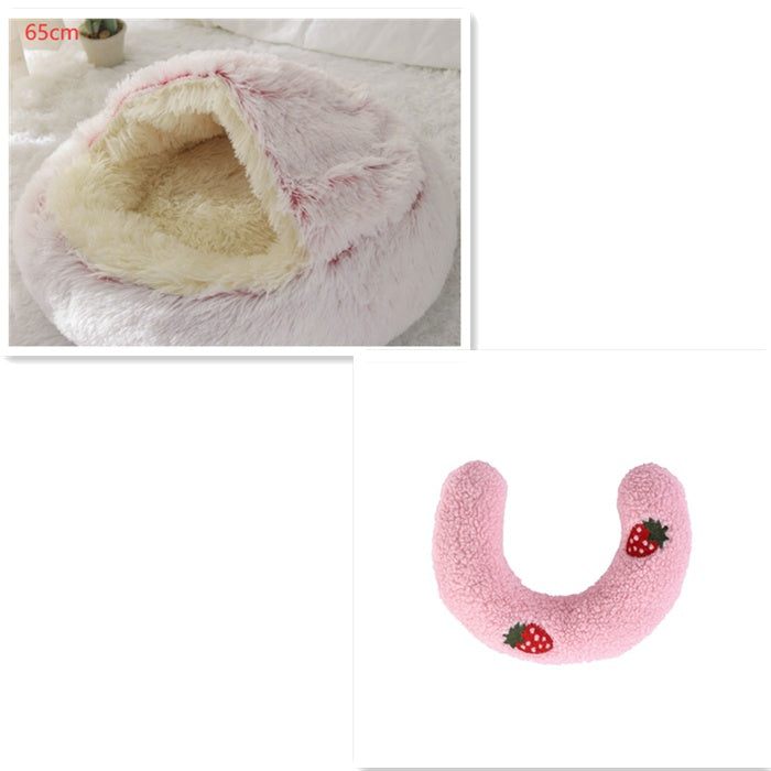 2-in-1 Round Plush Calming Pet Bed