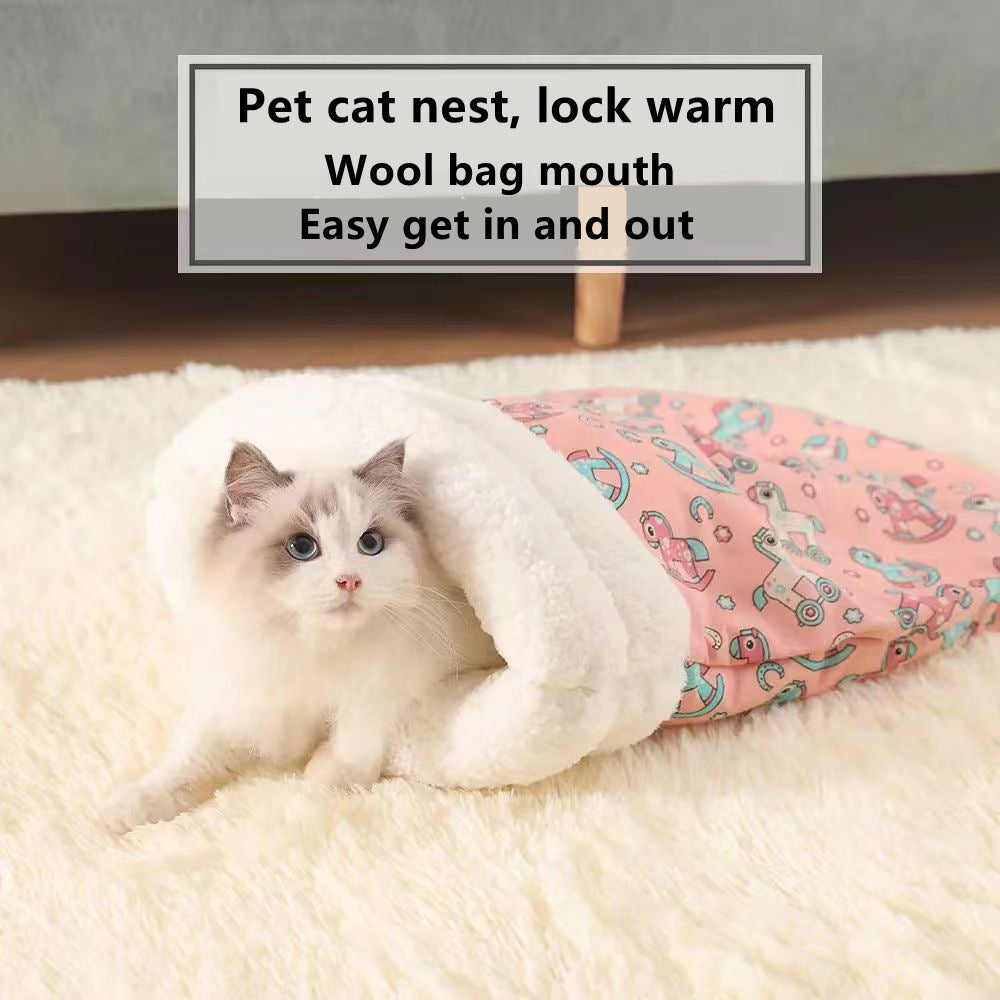 Warm Plush Cat Sleeping Bag and Tunnel Nest Bed