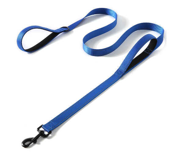 Reflective dog leash showing high-visibility strips for night walking