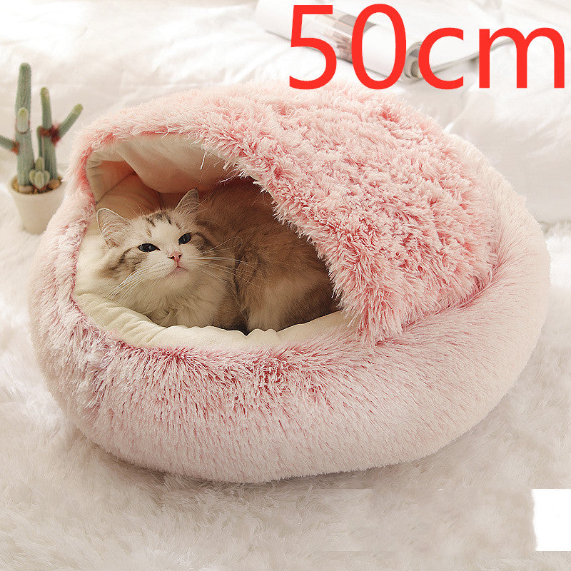 2-in-1 Round Plush Calming Pet Bed
