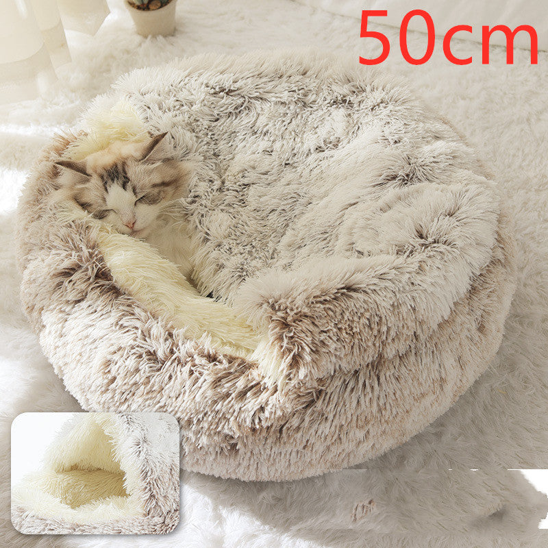 2-in-1 Round Plush Calming Pet Bed