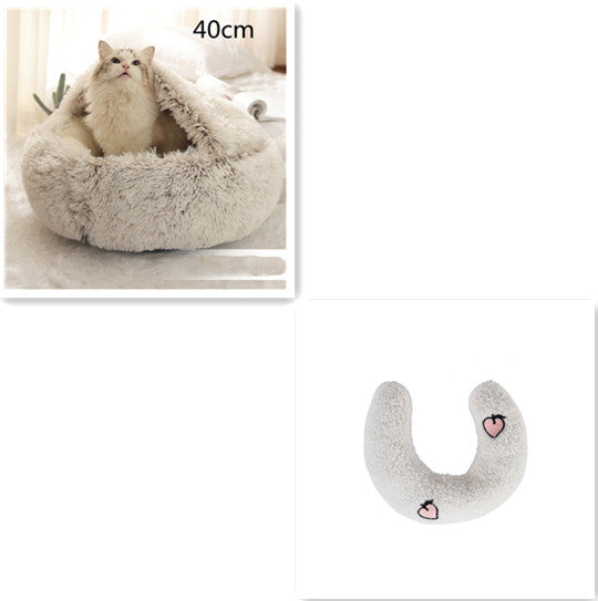 2-in-1 Round Plush Calming Pet Bed