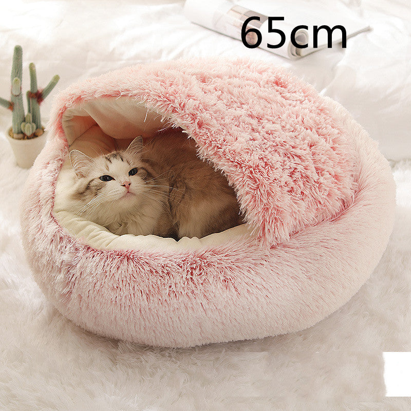 2-in-1 Round Plush Calming Pet Bed