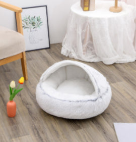 Round pet bed with removable flat mat for dogs and cats