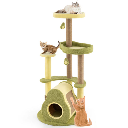49" Avocado Cat Tree Tower with Condo, Scratch Panel, Sisal Posts & Hanging Toys